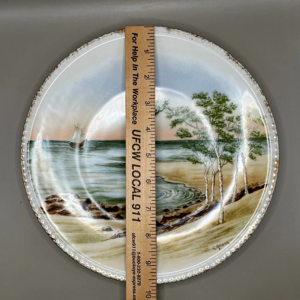 H & Co Bavaria G Heinrich Hand Painted Porcelain Coastal Landscape Plate 10